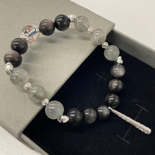 Black Obsidian & Gray Rutilated Quartz NFC Calm Bracelet